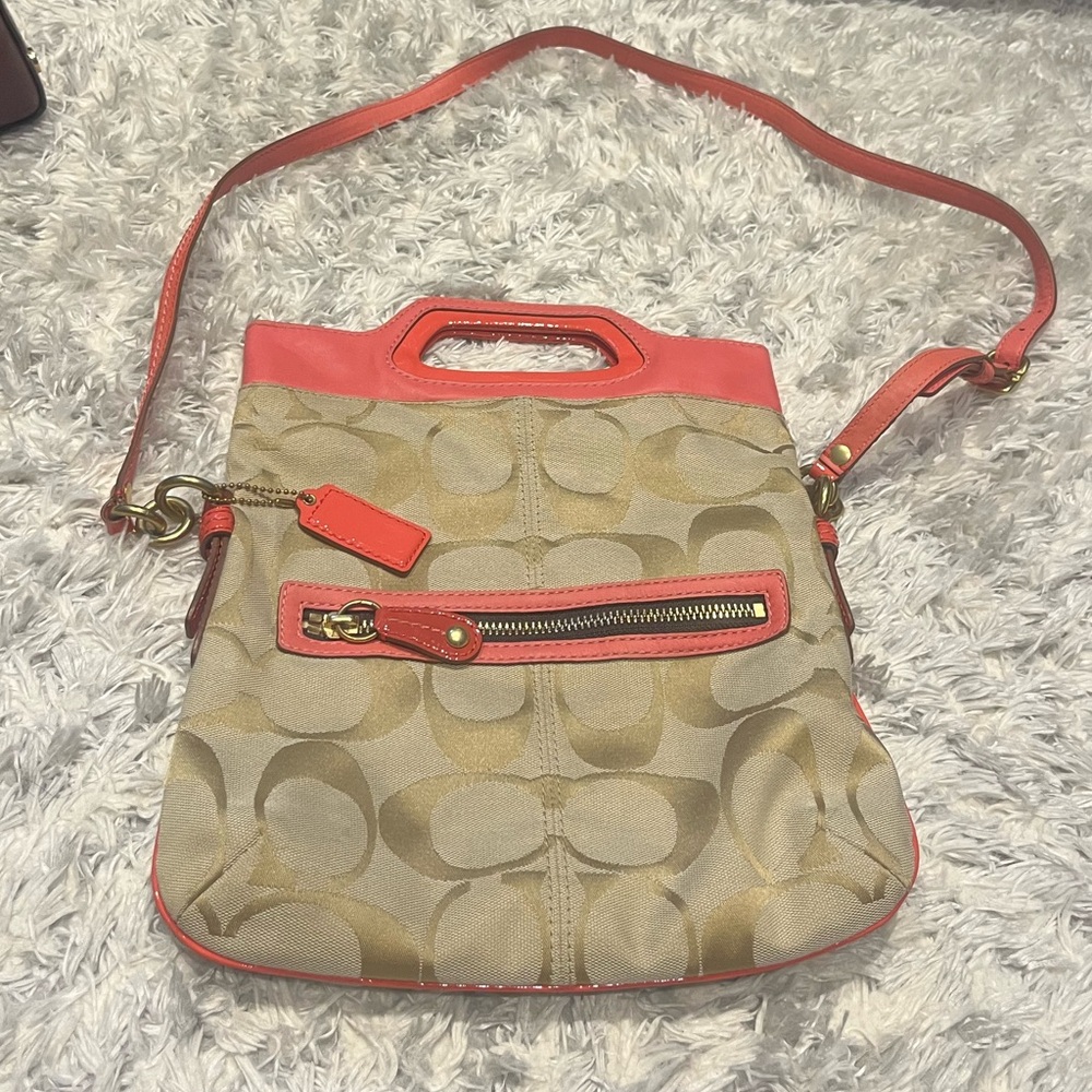 COACH BEIGE AND CORAL CROSSBODY BAG
